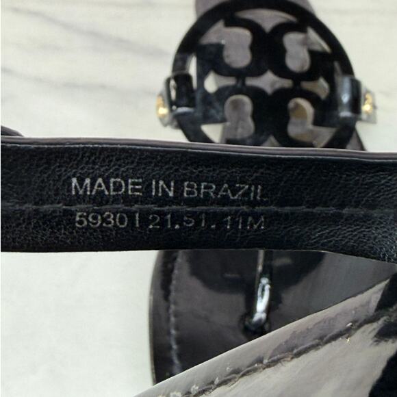 EUC Tory Burch Miller Black Sandals Flip Flops Size 11 Black Patent Leather - Picture 10 of 13